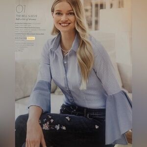 WHBM Sophia Striped Bell Cuff Button Down Shirt